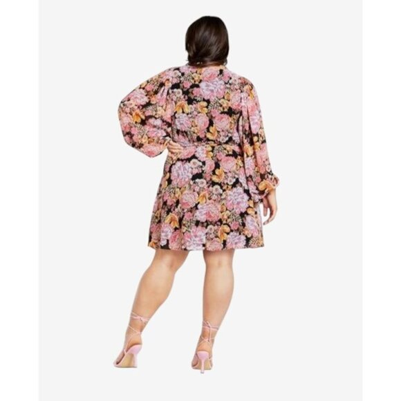 City Chic Womens Plus Size 16 Juliet Bright Floral Print Long Sleeve Midi Dress - Picture 2 of 8